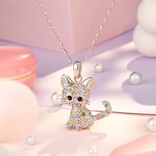 Lanqueen Kitty Cat Pendant Necklace Jewelry for Girls Cat Gifts for Cat Lover Niece Daughter Granddaughter Loved Necklace 18+2.3 inch Chain,Color