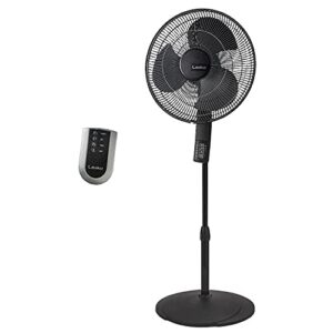 lasko oscillating pedestal fan, thermostat, adjustable height, remote control, timer, 4 speeds, for bedroom, living room, office & dorm, 16", black, s16612