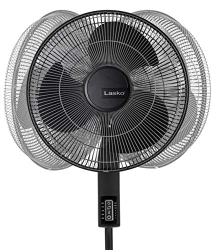 Lasko Oscillating Pedestal Fan, Thermostat, Adjustable Height, Remote Control, Timer, 4 Speeds, for Bedroom, Living Room, Office & Dorm, 16", Black, S16612