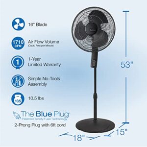 Lasko Oscillating Pedestal Fan, Thermostat, Adjustable Height, Remote Control, Timer, 4 Speeds, for Bedroom, Living Room, Office & Dorm, 16", Black, S16612