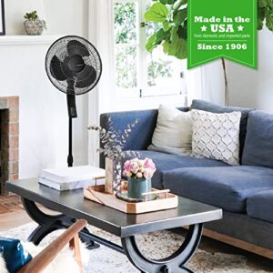 Lasko Oscillating Pedestal Fan, Thermostat, Adjustable Height, Remote Control, Timer, 4 Speeds, for Bedroom, Living Room, Office & Dorm, 16", Black, S16612