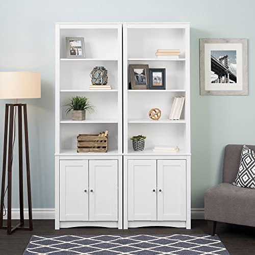 Prepac Tall Bookcase with 2 Shaker Doors, 80" H, White