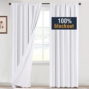 h.versailtex 100% blackout white curtains 96 inches long full light blocking curtain draperies with soft white coating for bedroom living room thermal insulated window treatment set of 2 panels