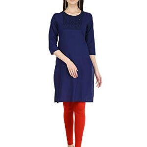 Ramkudi Indian Women's Embroidered Cotton Kurti Dark Blue Top