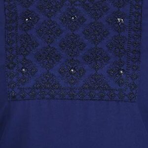 Ramkudi Indian Women's Embroidered Cotton Kurti Dark Blue Top