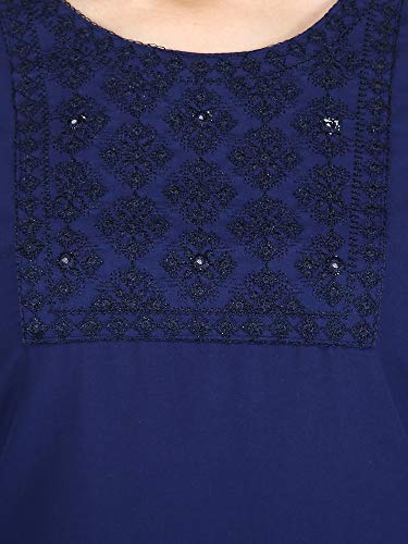 Ramkudi Indian Women's Embroidered Cotton Kurti Dark Blue Top