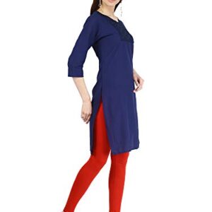 Ramkudi Indian Women's Embroidered Cotton Kurti Dark Blue Top