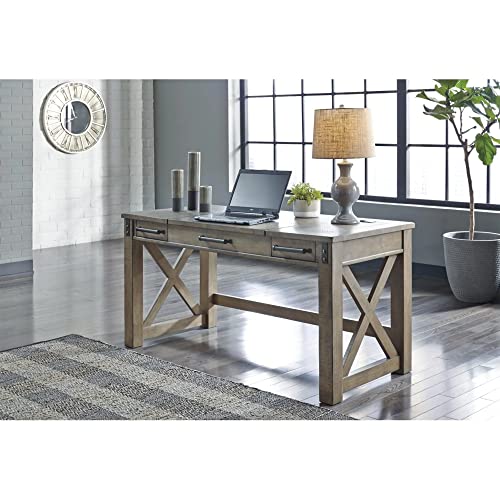 Signature Design by Ashley Aldwin Rustic Farmhouse 60" Home Office Lift Top Desk with Charging Ports, Distressed Gray