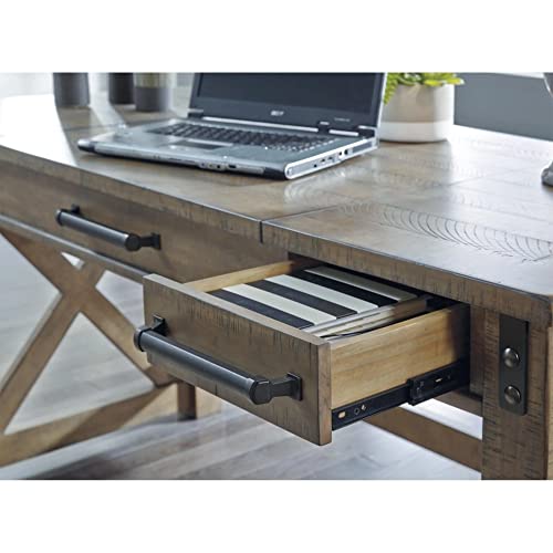 Signature Design by Ashley Aldwin Rustic Farmhouse 60" Home Office Lift Top Desk with Charging Ports, Distressed Gray