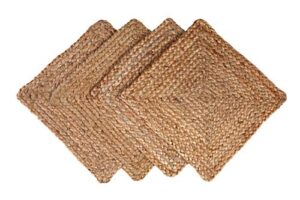 glamburg jute braided placemats set of 4 reversible, 100% jute, nonslip 13x13 square farmhouse vintage jute placemats for dining table, perfect for indoor outdoor, natural