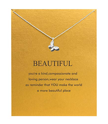 Hundred River Friendship Butterfly Necklace Butterfly Pendant Chain Necklace with Message Card Gift Card (butterfly s)