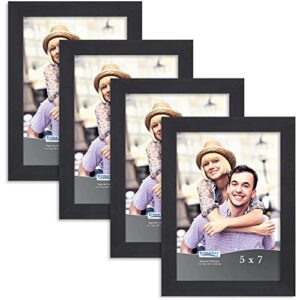 icona bay 5x7 picture frame set (black, 4 pack), simple modern design, table top kickstand and wall hanging hooks included, impresia collection