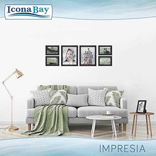 Icona Bay 5x7 Picture Frame Set (Black, 4 Pack), Simple Modern Design, Table Top Kickstand and Wall Hanging Hooks Included, Impresia Collection