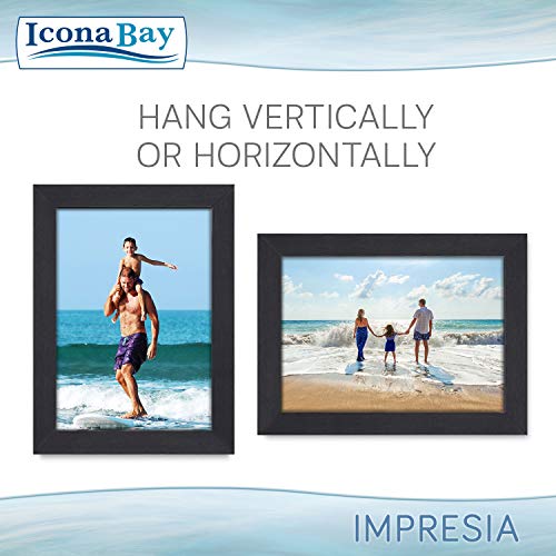 Icona Bay 5x7 Picture Frame Set (Black, 4 Pack), Simple Modern Design, Table Top Kickstand and Wall Hanging Hooks Included, Impresia Collection