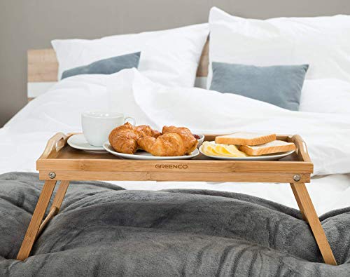 Greenco Foldable Bamboo Breakfast Table Serving Tray, Labtop Desk, Bed Table