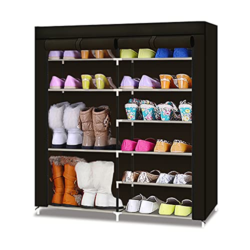 TXT&BAZ 20-Pairs Portable Boot Rack Double Row Shoe Rack Covered with Nonwoven Fabric(7-Tiers Black)