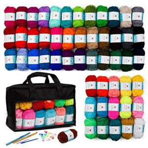 inscraft 52 acrylic yarn skeins, 1820 yards 52 colors, 2 crochet hooks, 2 weaving needles, 10 stitch markers, 1 bag, for crocheting & knitting, gift beginners and adults