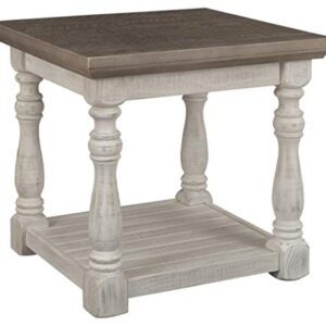 Signature Design by Ashley Havalance Farmhouse Square End Table with Floor Shelf, Vintage Gray & White with Weathered Finish