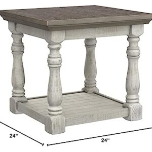 Signature Design by Ashley Havalance Farmhouse Square End Table with Floor Shelf, Vintage Gray & White with Weathered Finish