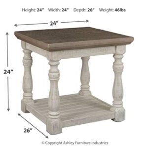 Signature Design by Ashley Havalance Farmhouse Square End Table with Floor Shelf, Vintage Gray & White with Weathered Finish