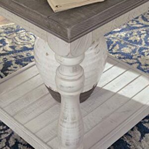 Signature Design by Ashley Havalance Farmhouse Square End Table with Floor Shelf, Vintage Gray & White with Weathered Finish