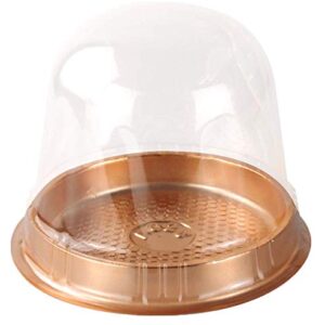 50 Sets Cake Box - Internal Size Diameter 4-3/8 Inch X Height 4-1/8 Inch Clear Plastic Dome Carrier - Single Cake Container Carry Reinforcement Stickers (Gold)