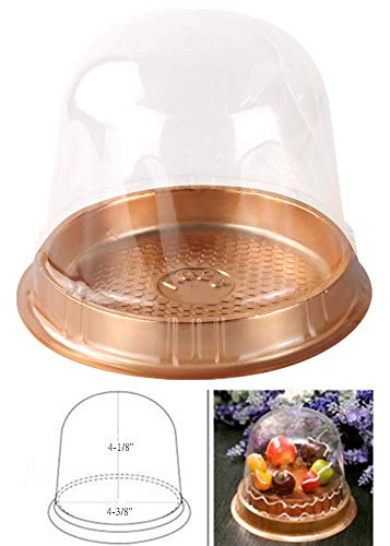 50 Sets Cake Box - Internal Size Diameter 4-3/8 Inch X Height 4-1/8 Inch Clear Plastic Dome Carrier - Single Cake Container Carry Reinforcement Stickers (Gold)