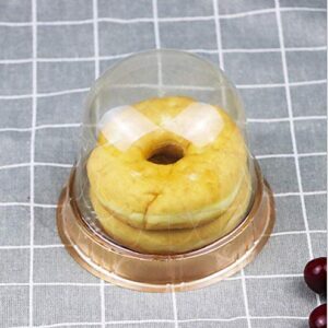 50 Sets Cake Box - Internal Size Diameter 4-3/8 Inch X Height 4-1/8 Inch Clear Plastic Dome Carrier - Single Cake Container Carry Reinforcement Stickers (Gold)