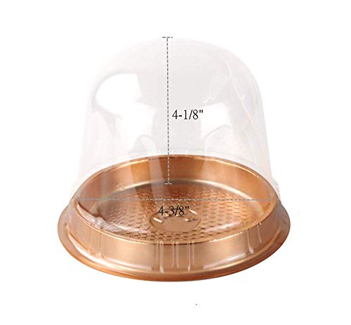 50 Sets Cake Box - Internal Size Diameter 4-3/8 Inch X Height 4-1/8 Inch Clear Plastic Dome Carrier - Single Cake Container Carry Reinforcement Stickers (Gold)