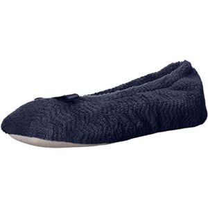 isotoner womens chevron microterry ballerina house slipper with moisture wicking and suede sole for comfort ballet flat, navy blue, 6.5-7.5 us