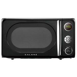 galanz glcmka07bkr-07 microwave oven, led lighting, pull handle design, child lock, retro black, 0.7 cu ft