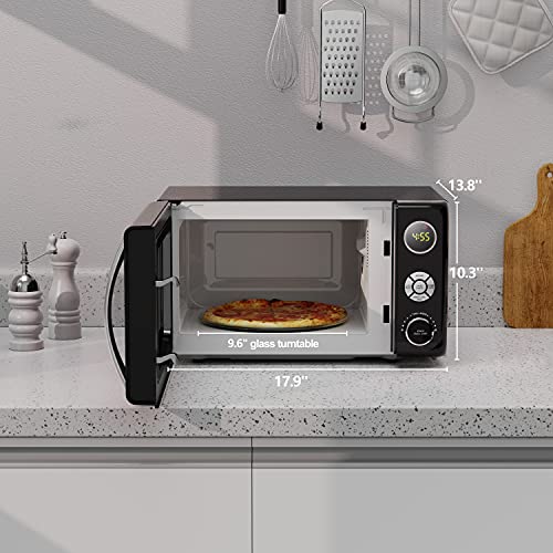 Galanz GLCMKA07BKR-07 Microwave Oven, LED Lighting, Pull Handle Design, Child Lock, Retro Black, 0.7 cu ft