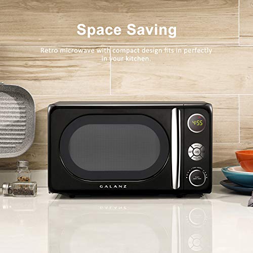 Galanz GLCMKA07BKR-07 Microwave Oven, LED Lighting, Pull Handle Design, Child Lock, Retro Black, 0.7 cu ft