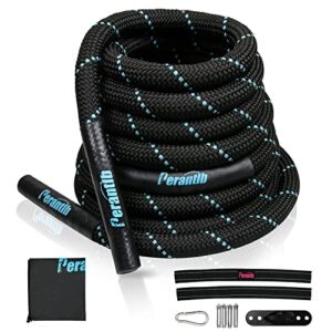 perantlb 100% poly dacron heavy battle rope - 1.5" diameter, 30” 40”50”lengths - black workout rope - gym muscle toning metabolic workout fitness - battle rope anchor included (1.5" x 30 ft)