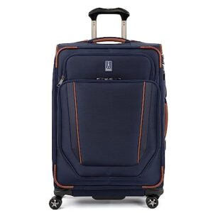 travelpro crew versapack softside expandable 8 spinner wheel luggage, usb port, men and women, patriot blue, checked medium 25-inch