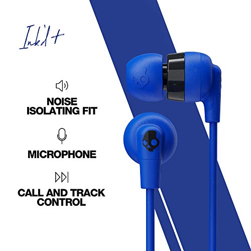 Skullcandy Ink'd+ In-Ear Wired Earbuds, Microphone, Works with Bluetooth Devices and Computers - Cobalt Blue (Discontinued by Manufacturer)