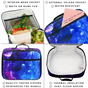 Fenrici Galaxy Lunch Box for Boys, Girls, Kids Insulated Lunch Bag, Perfect for Preschool, K-6, Soft Sided Compartments, Spacious, BPA Free, Food Safe,10.8in x 8.5in x 2.8in (Galaxy-Purple)