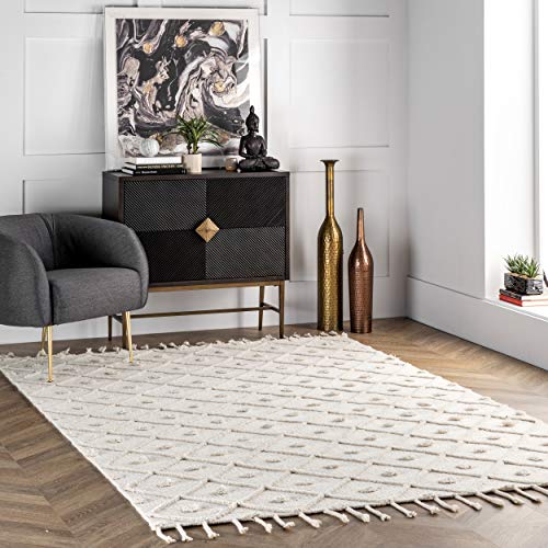 nuLOOM Jinny Moroccan Wool Tasseled Area Rug, 8' 6" x 11' 6", Ivory