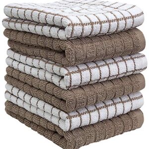 Kitchen Towels 16"x 28" | Dish Towels | Kitchen Hand Towels | Large Dishcloths Set | Highly Absorbent Tea Towel, Soft with Hanging Loop | Natural Ring Spun Cotton, 380 GSM | Tan Check Design - 6 Pack