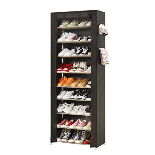 PENGKE Large Shoe Rack Storage Organizer with Dustproof Cover Closet Shoe Cabinet Tower,9 Tiers Black