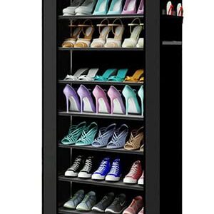 PENGKE Large Shoe Rack Storage Organizer with Dustproof Cover Closet Shoe Cabinet Tower,9 Tiers Black