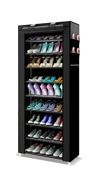 PENGKE Large Shoe Rack Storage Organizer with Dustproof Cover Closet Shoe Cabinet Tower,9 Tiers Black