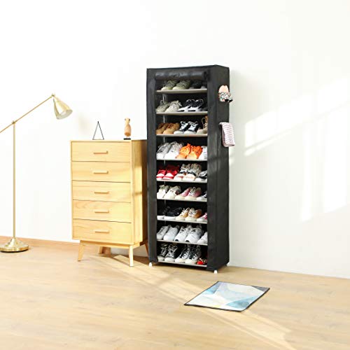 PENGKE Large Shoe Rack Storage Organizer with Dustproof Cover Closet Shoe Cabinet Tower,9 Tiers Black