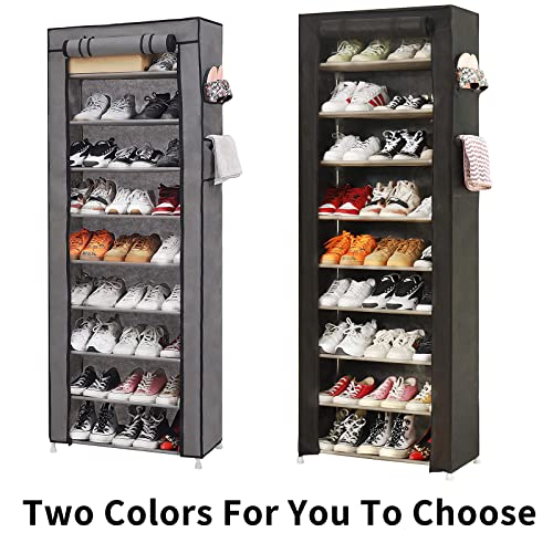 PENGKE Large Shoe Rack Storage Organizer with Dustproof Cover Closet Shoe Cabinet Tower,9 Tiers Black