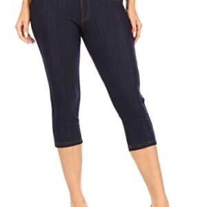 Women's High Waist Stretch Skinny Denim Capri Jeggings with Pockets Reg-Plus Size (XX-Large, Capri-Navy)