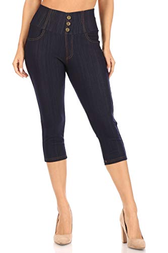 Women's High Waist Stretch Skinny Denim Capri Jeggings with Pockets Reg-Plus Size (XX-Large, Capri-Navy)