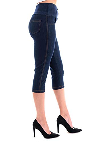 Women's High Waist Stretch Skinny Denim Capri Jeggings with Pockets Reg-Plus Size (XX-Large, Capri-Navy)