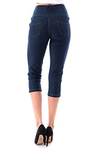 Women's High Waist Stretch Skinny Denim Capri Jeggings with Pockets Reg-Plus Size (XX-Large, Capri-Navy)