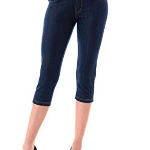 Women's High Waist Stretch Skinny Denim Capri Jeggings with Pockets Reg-Plus Size (XX-Large, Capri-Navy)