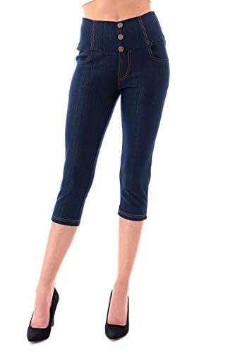 Women's High Waist Stretch Skinny Denim Capri Jeggings with Pockets Reg-Plus Size (XX-Large, Capri-Navy)